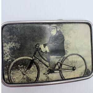 Vintage Chimp on Bicycle Picture Belt Buckke